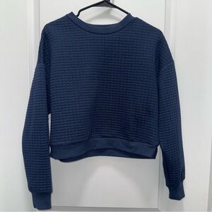 TJ Maxx Paper Crane Navy Blue Quilted Boxy Long Sleeve Top